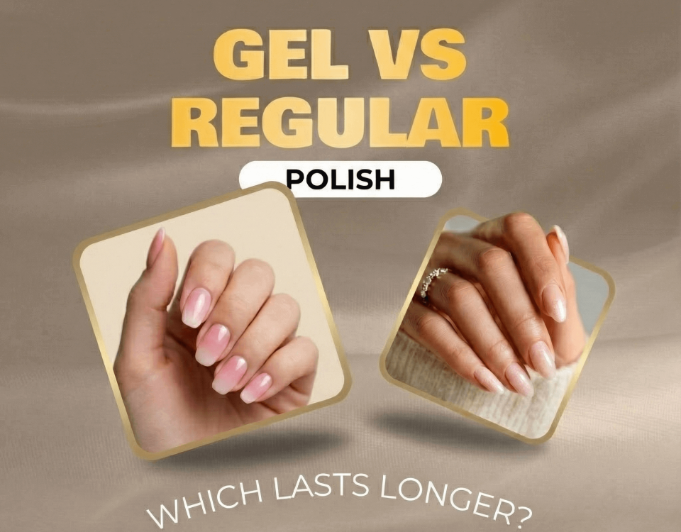 Comparison of gel and regular nail polish showcasing differences.